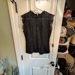 NWT White House Black Market Women's Size 6 High Neck Lace Shell Black/Green